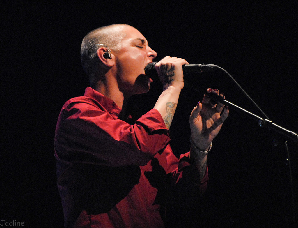 Immagine di Sined O'Connor, con il capo rasato a zero, mentre canta impugnando un microfono con la mano destra e indossando una camicia rossa (“JPA_0121” by jaclinepaskero is licensed under CC BY-NC-ND 2.0). La musica rock è una filosofia di vita.